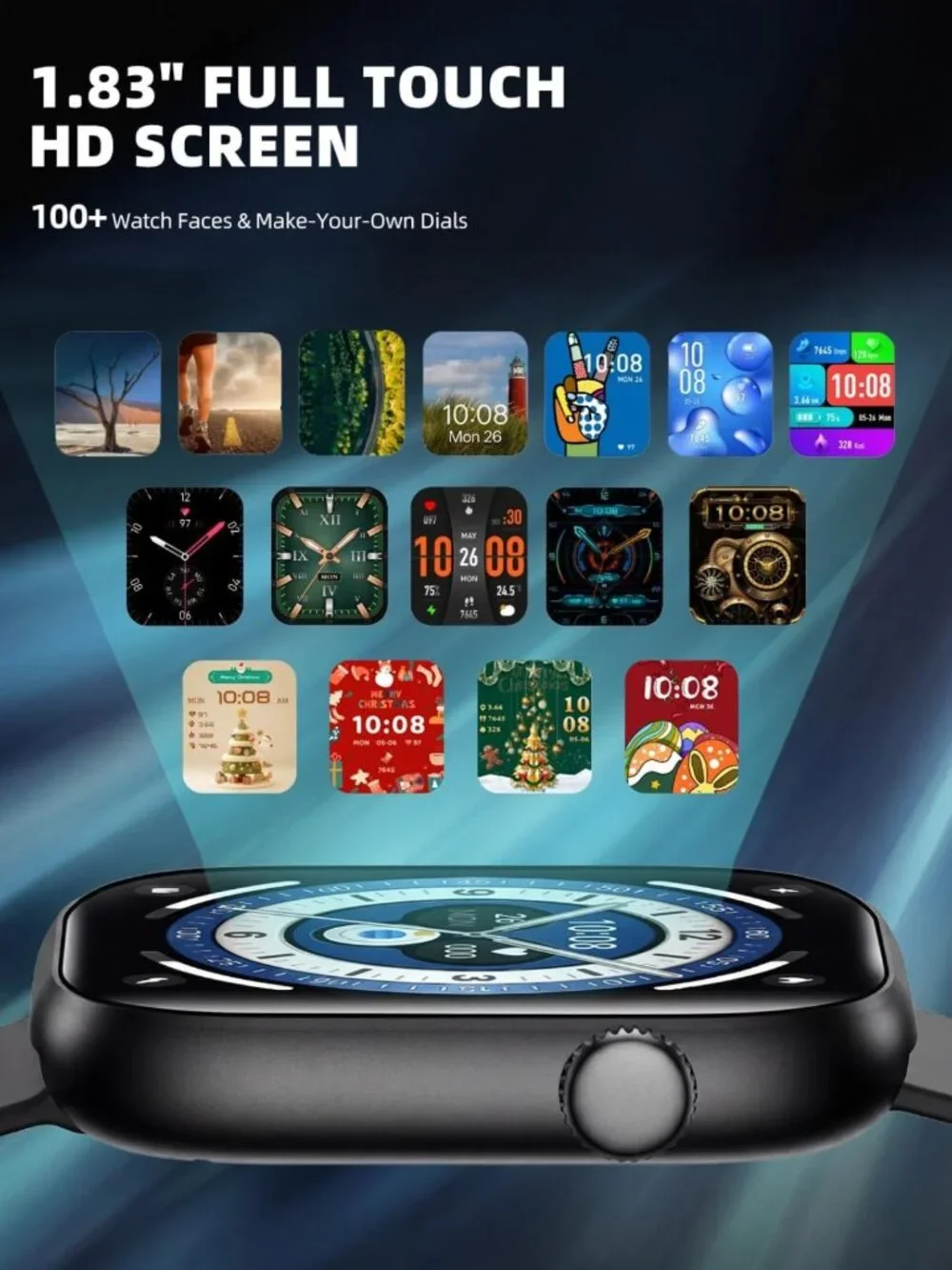 Stylish Smartwatch for Fitness & Sleep Tracking, 1.83” Touchscreen, Waterproof